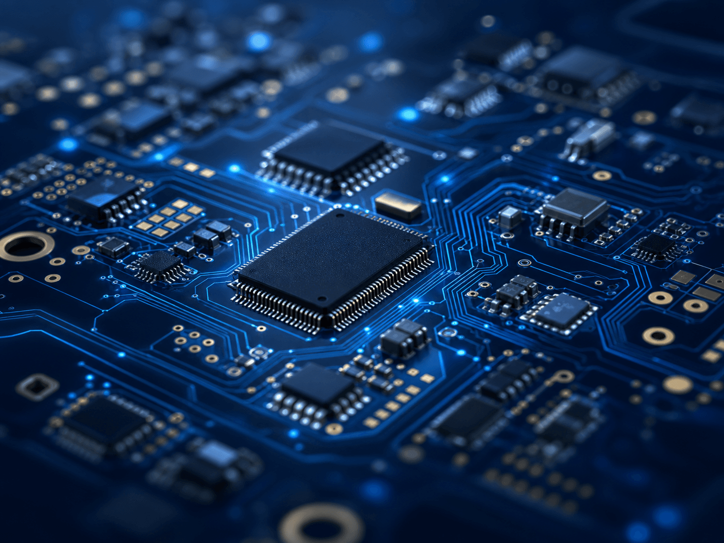 高端 PCB 线路板与精密电子元件特写